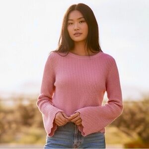 Rachel Parcell Ribbed Bell Sleeve Sweater XS Pink Boho Knit Festival Cottagecore